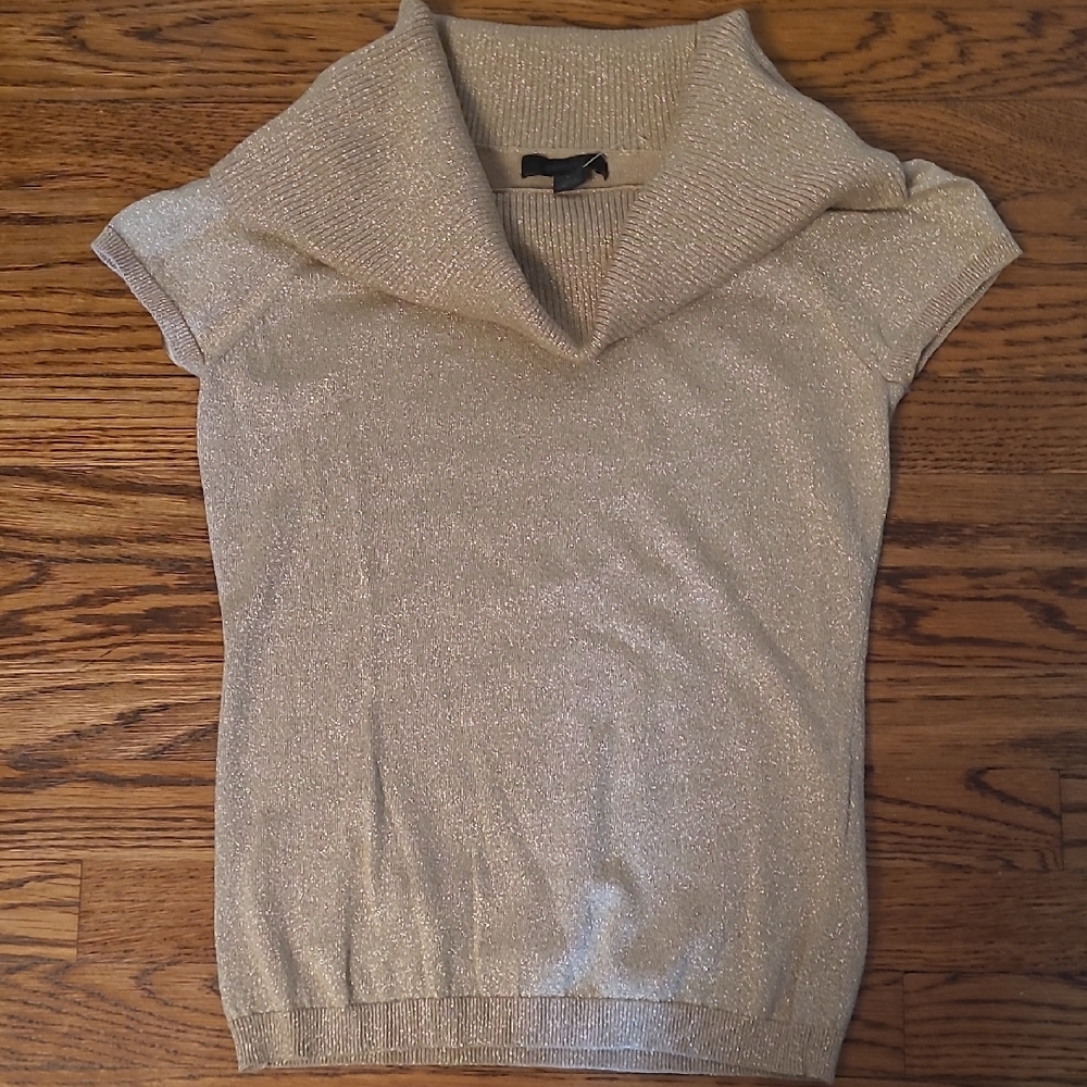 Y2K Express Shimmering Gold Cowl Neck Sleeveless Sweater